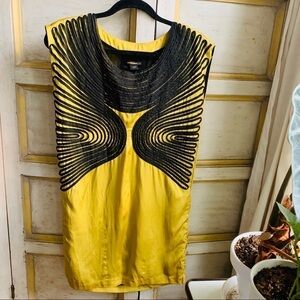 DIESEL Gold and Black Mini Sleeveless Shift Dress